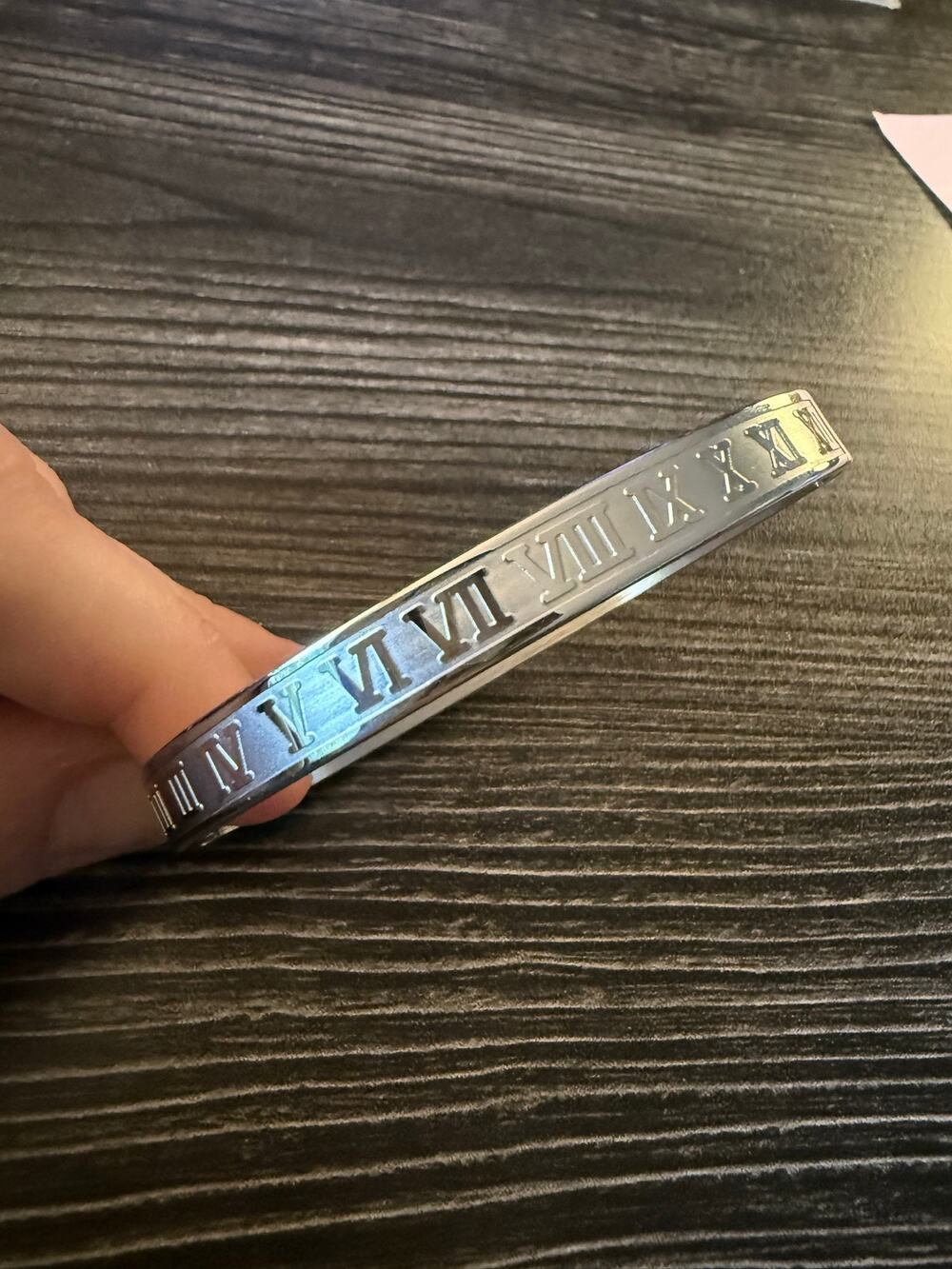 NWOT Stainless Steel Silver Roman Numeral Bangle Cuff Bracelet